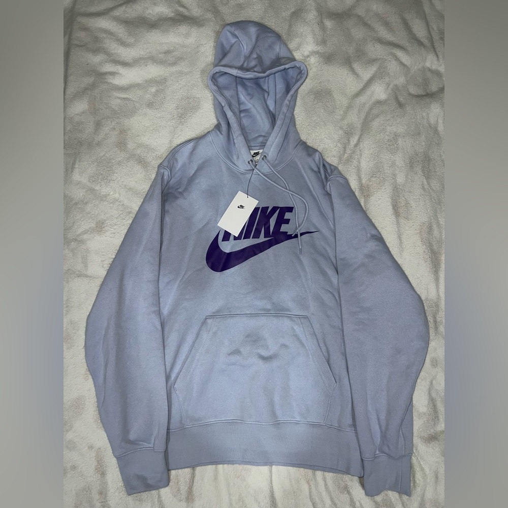 Nike Women’s Light Blue Hoodie with Purple Logo